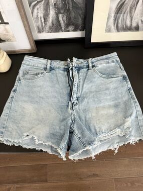 Light Blue Distressed Denim Shorts